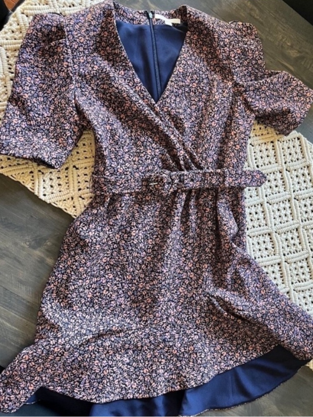 Jonathan Simkhai Evelyn Puff-Sleeve Belted Floral Flare Dress fits 8 to 10 NWOT